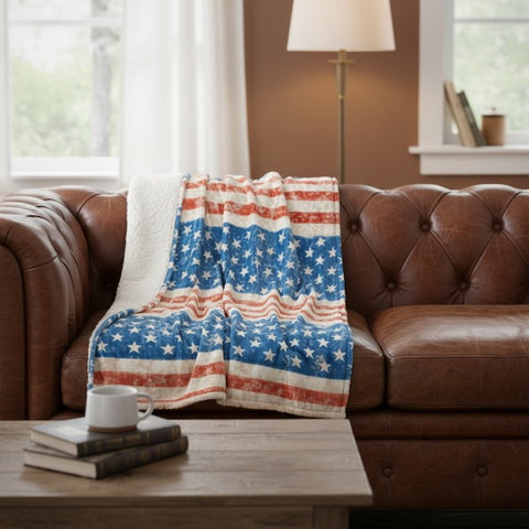 Stars and Stripes Sherpa Throw Blanket