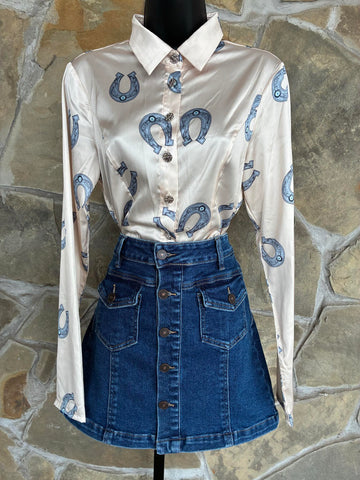 Denim Button Front Skirt