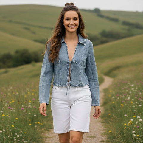 Chambray Front Tie Blouse