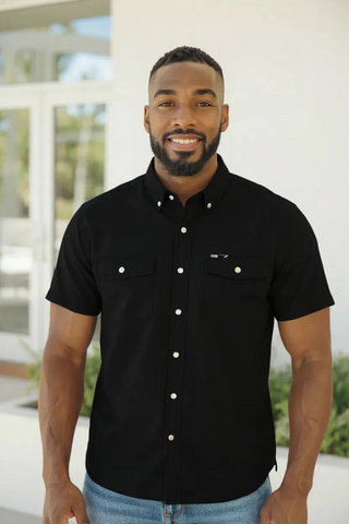 Black Airflow Pearl Snap Shirt