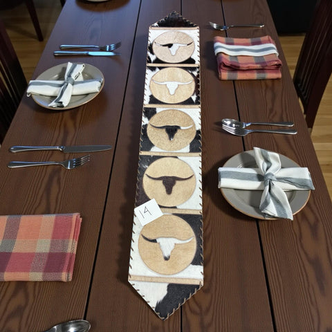 Tri Color Steer Head Cowhide Table Runner #14