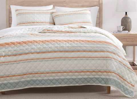 Mystic Stripe Coral Cotton Gauze Quilt Set