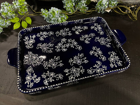 Blue Floral Lace 13x9 Serve Platter