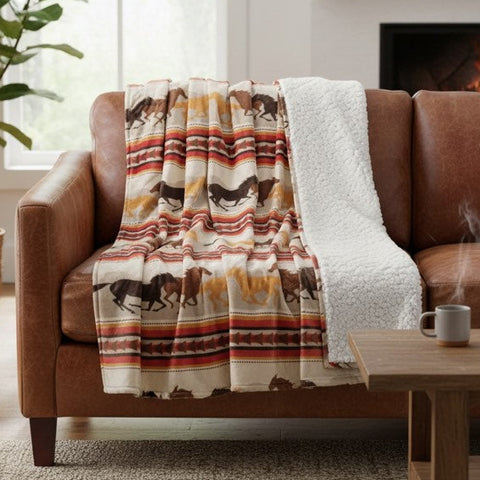 Runing Horse Plush Sherpa Throw