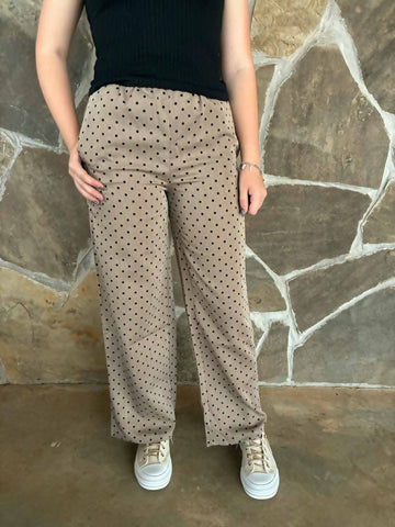 Brown Polka Dot Pull On Pant