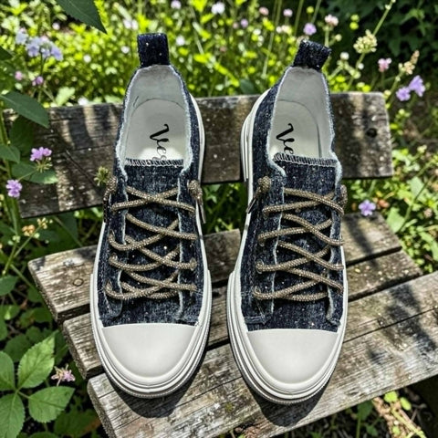 Dark Denim Rhinestone Canvas Bling Sneaker