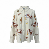 Horse Embroidered Button Up