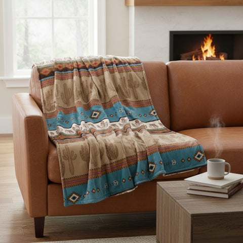 Cactus Stripe Sherpa Throw Blanket