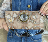 Nickel Tooled Leather Long Wallet