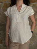 White Linen V-Neck Blouse