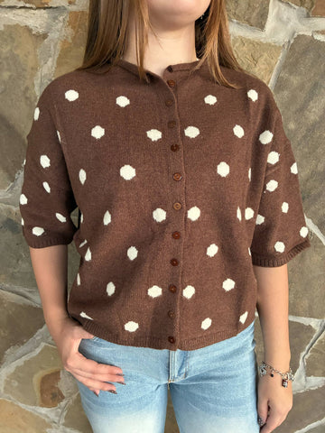 Mocha Polka Dot Sweater Top