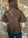 Brown Floral Peplum Blouse