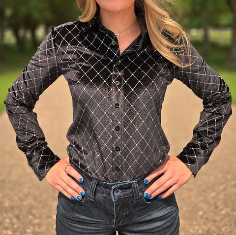 Black Velvet with Crystals Pullover Button Up