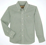Boy's Green Geo Print Button Up