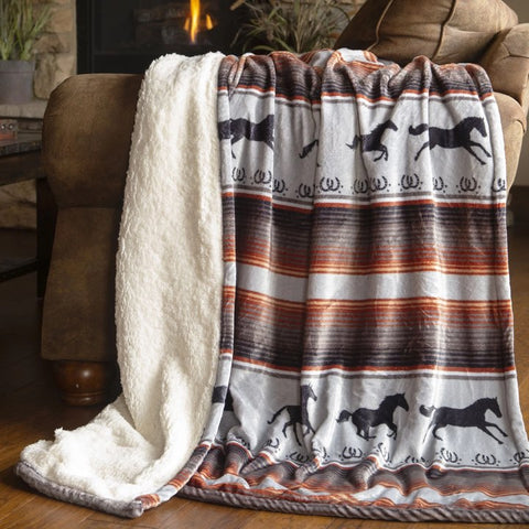 Running On The Range Sherpa Throw Blanket