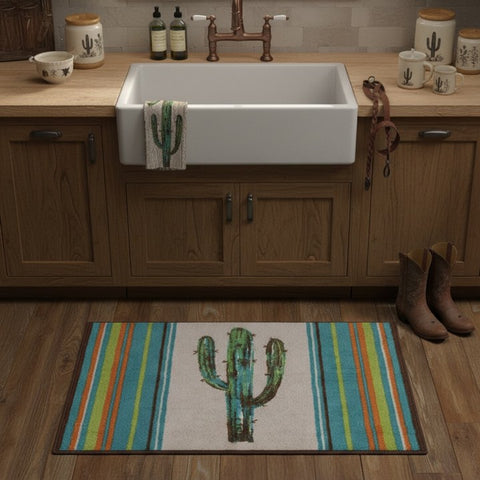 Serape Colorful Cactus Bath and Kitchen Rug