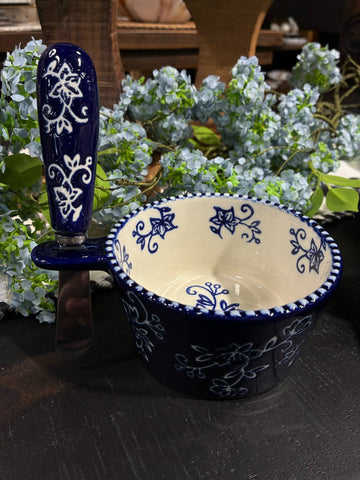 Blue Floral Lace 10 oz Dip Bowl and Spreader