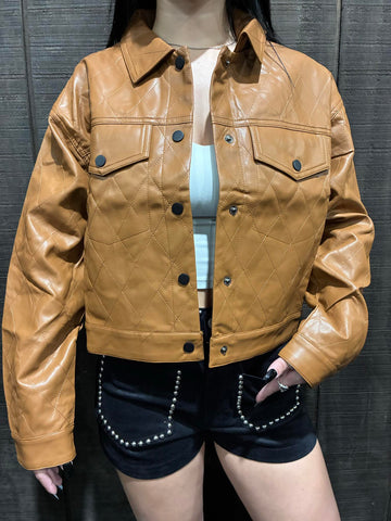 Camel Quilted Leather Jacket
