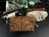 Brown Leather and Cowhide Make up Bag
