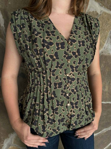 Olive Green Floral Blouse
