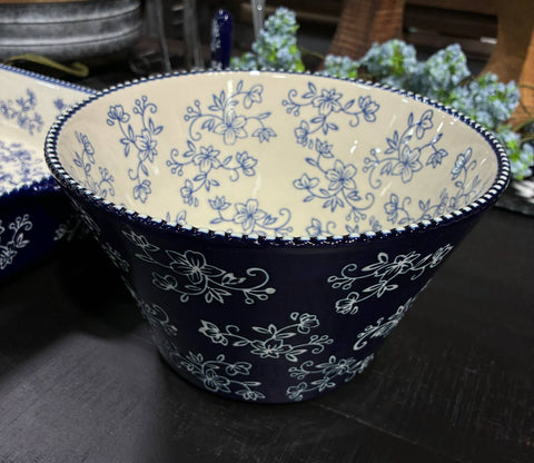 Blue Floral Lace 3 QT Serve Bowl