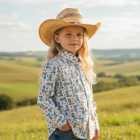 Girl's Boots Print Pearl Snap