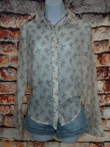 Chiffon Western Checker Print Button Up