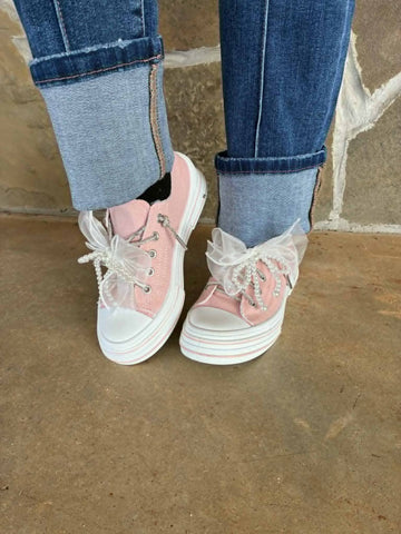Pink Pearl Bow Canvas Sneaker