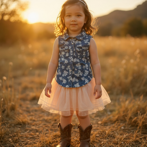 Girl's Denim Floral Boots Tank