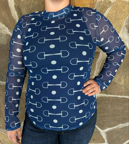 Navy Horse Bits Mesh Top