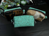 Turquoise Leather and Cowhide Make up Bag