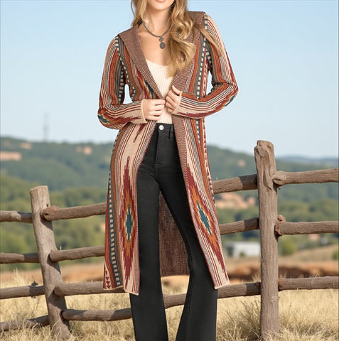 Plus Size Multicolor Aztec Knit Duster