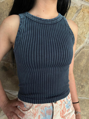 Denim Fitted Tank Top