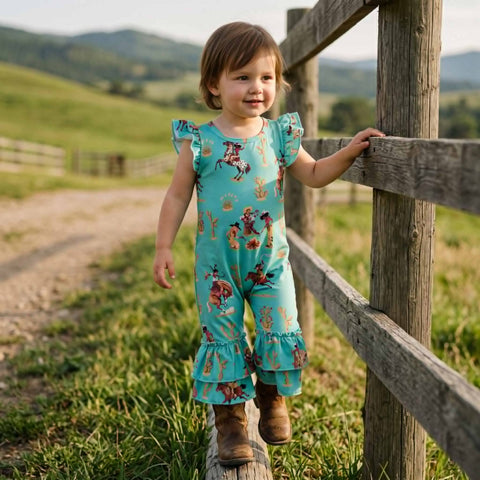 Blue Cowgirl Ruffle Romper
