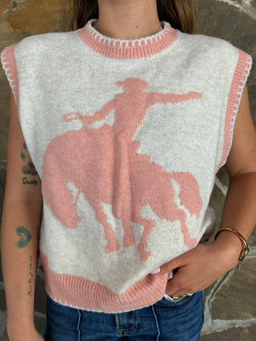 Peach Bronc Sweater Vest Top
