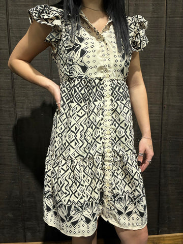 Flutter Sleeve Printed Dress
