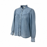 Denim Ruffle Pearl Snap