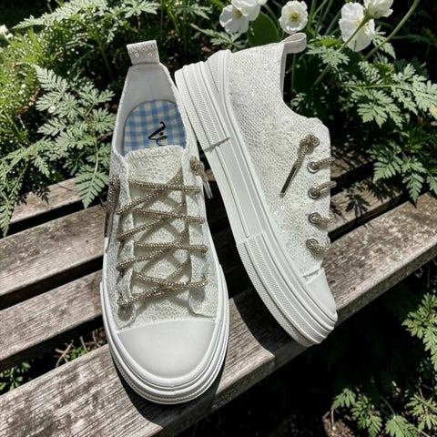 White Lace Canvas Bling Sneaker