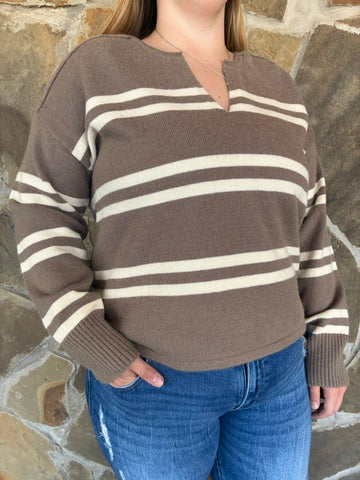 V-neck Striped Sweater- Large