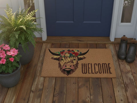 Highland Cow "Welcome" Coir Mat