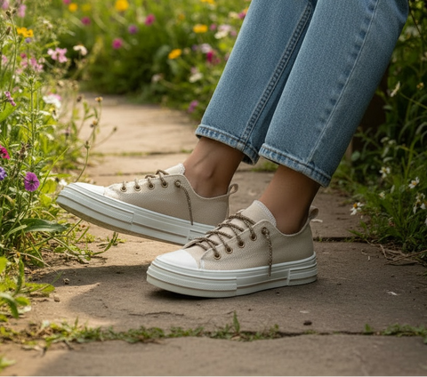 Cream Canvas Bling Sneaker