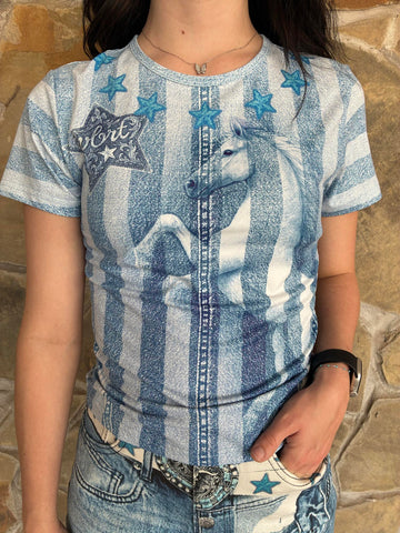 Horse Blue Stripes Fitted Tee