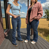 Pleather Embroidered Boot Stitch High Rise Bootcut Jean