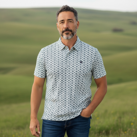 White Southwest Print Polo