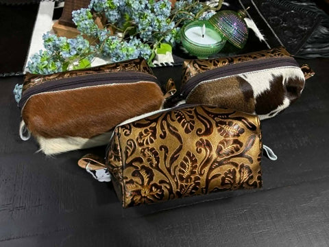 Bronze Leather and Cowhide Make up Bag