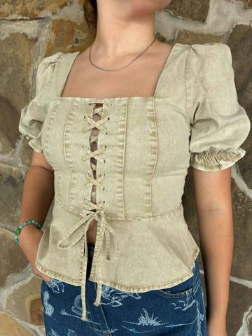 Tan Corset Peplum Top
