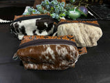Brown Leather and Cowhide Make up Bag