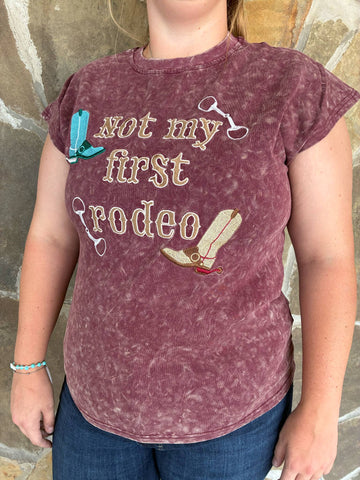 Not My First Rodeo Embroidered Cutoff Tank