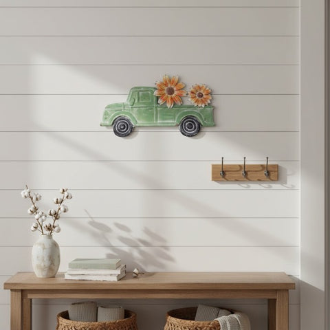 Green Truck with Sunflowers Wall Hanger