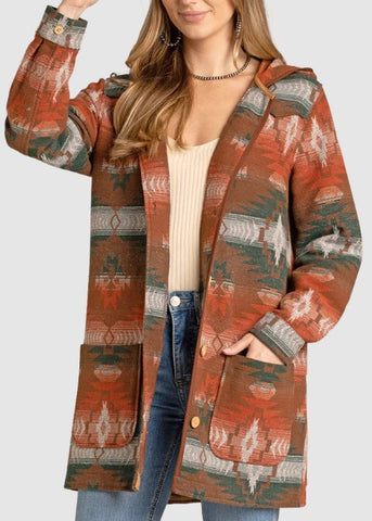 Aztec Jacquard Coat With Hood